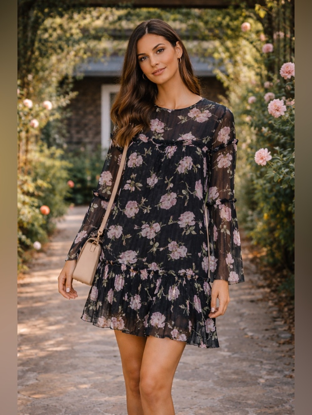 Ulla Johnson Silk Floral Mini Dress Ruffle Sleeve Boho Size S